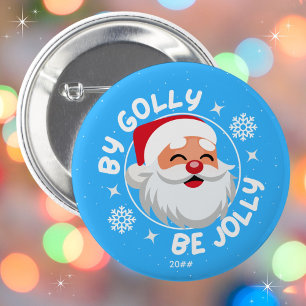 Badge Rond 5 Cm Par Golly Be Jolly Cute Bleu Père Noël bouton de N