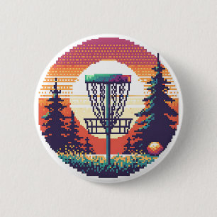 Badge Rond 5 Cm Parcours de golf sur disque en pixel art