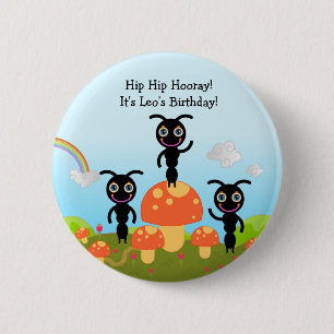 Badge Rond 5 Cm Partie de joyeux anniversaire avec les fourmis