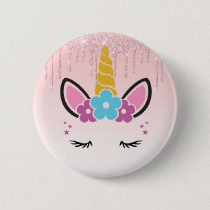 Badge Rond 5 Cm Parties scintillant à séchage rose Unicorne floral