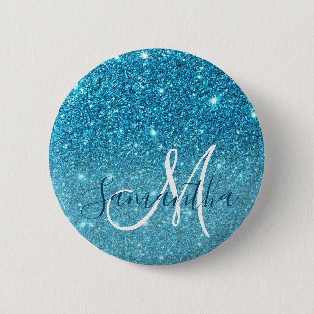 Badge Rond 5 Cm Parties scintillant bleu moderne éclaboussures Nom (Devant)
