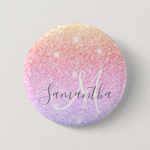 Badge Rond 5 Cm Parties scintillant colorée moderne étincelle Nom 
