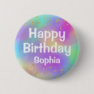 Badge Rond 5 Cm Parties scintillant d'or de l'Unicorn aux couleurs