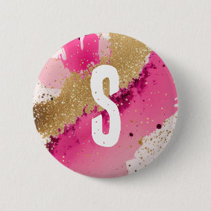 Badge Rond 5 Cm Parties scintillant d'or rose éclat Monogramme per