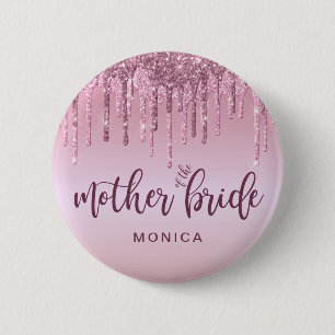 Badge Rond 5 Cm parties scintillant en or rose goutte mère du bout