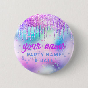 Badge Rond 5 Cm Parties scintillant holographique Lecteurs violet 