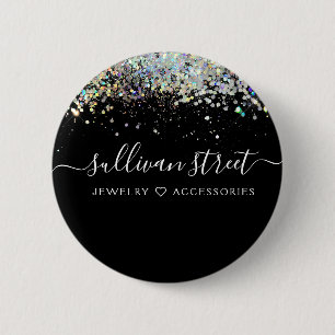 Badge Rond 5 Cm Parties scintillant holographique noire