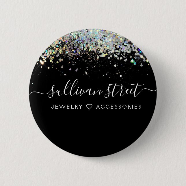 Badge Rond 5 Cm Parties scintillant holographique noire (Devant)