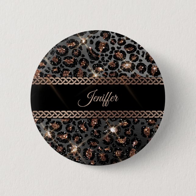 Badge Rond 5 Cm Parties scintillant Leopard Black Gold personnalis (Devant)