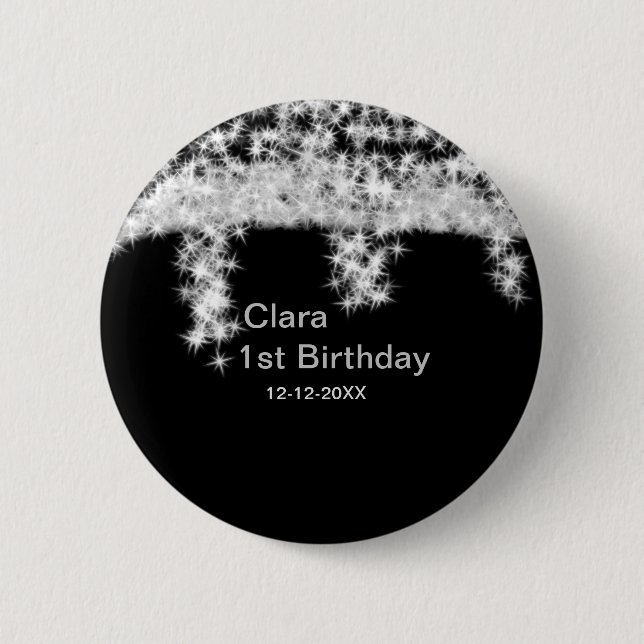 Badge Rond 5 Cm Parties scintillant noire en argent ajouter le nom (Devant)