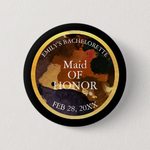 Badge Rond 5 Cm Parties scintillant noire et or Maid of Honor Bach