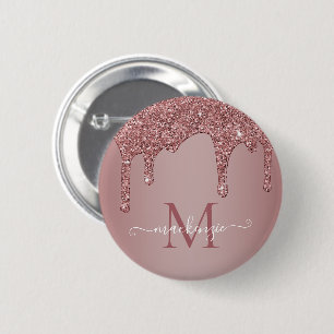 Badge Rond 5 Cm Parties scintillant rose Gold Sparkle  Monogramme