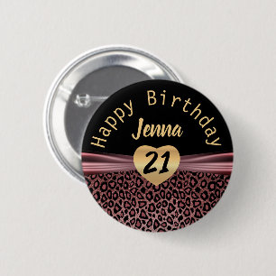 Badge Rond 5 Cm Parties scintillant rose Leopard'anniversaire