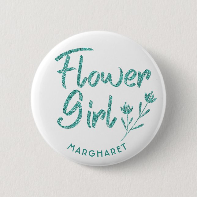 Badge Rond 5 Cm Parties scintillant verte Flower pin Fête des mari (Devant)