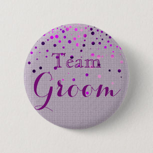 Badge Rond 5 Cm Parties scintillant violet Faux Foil Mariage Team 