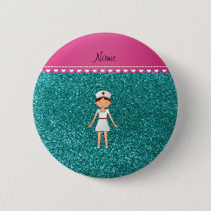 Badge Rond 5 Cm Parties scintillantes bleues d'infirmière d'oeufs