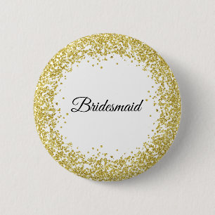 Badge Rond 5 Cm Parties scintillantes d'or. Demoiselle d'honneur