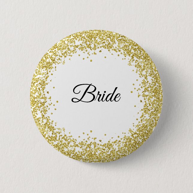 Badge Rond 5 Cm Parties scintillantes d'or. Jeune mariée (Devant)
