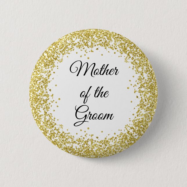 Badge Rond 5 Cm Parties scintillantes d'or. Mère du marié (Devant)