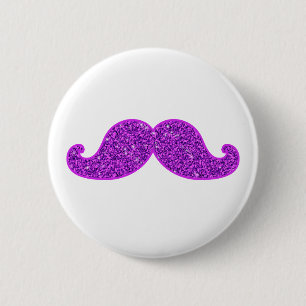 Badge Rond 5 Cm Parties scintillantes pourpres moustache Girly