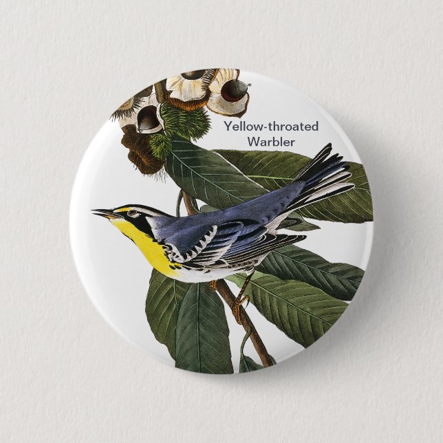 Badge Rond 5 Cm Paruline à gorge jaune, John James Audubon, Oiseau (Devant)