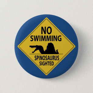 Badge Rond 5 Cm Pas de baignade - Spinosaure vu