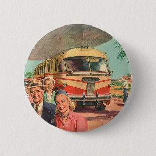 Badge Rond 5 Cm Passagers vintages en vacances au dépôt de bus
