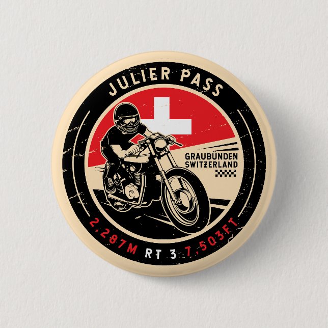 Badge Rond 5 Cm Passe Julier | Suisse | Motorcycle (Devant)