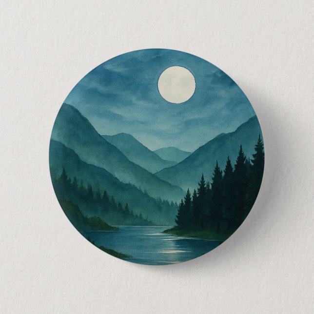 Badge Rond 5 Cm Pastel Moon sur Starry Mountain Night (Devant)
