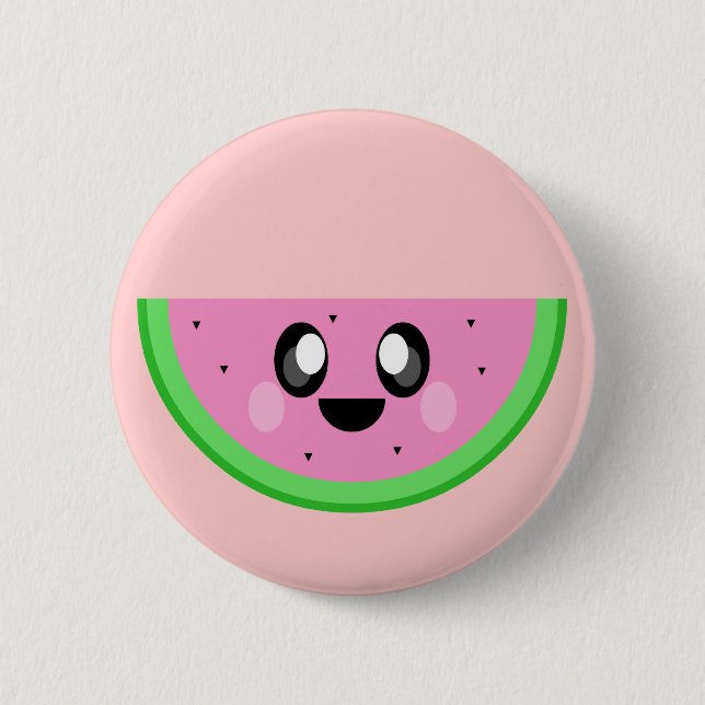 Badge Rond 5 Cm pastèque kawaii joli visage heureux (Devant)