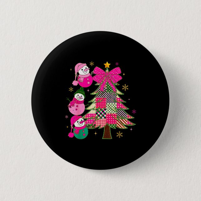 Badge Rond 5 Cm Patchwork Coquette Bow Xmas Snowman Holiday Christ (Devant)