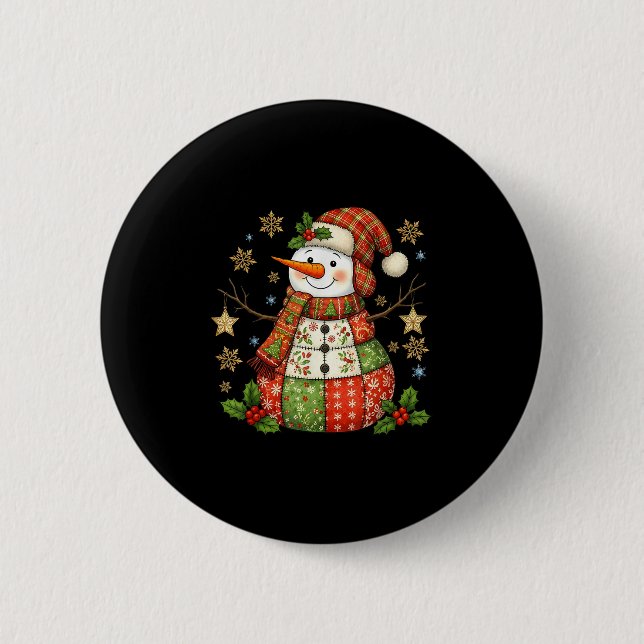 Badge Rond 5 Cm Patchwork Snowman Preppy Girly Christmas Xmas Holi (Devant)