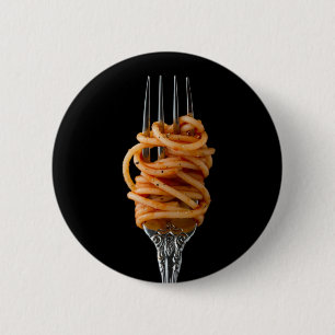 Badge Rond 5 Cm Pâtes filées sur une Fourche, Spaghetti alimentair
