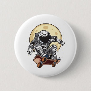 Badge Rond 5 Cm Patin Astronaute