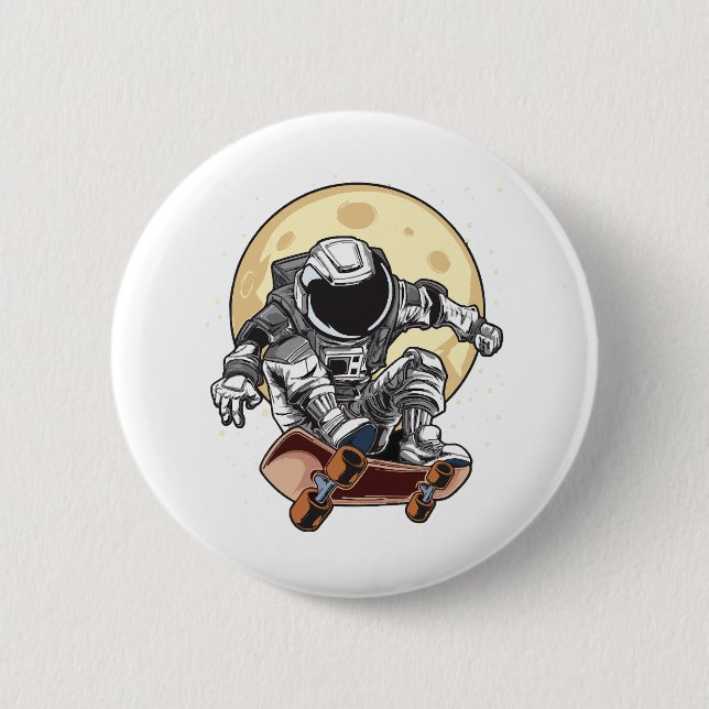 Badge Rond 5 Cm Patin Astronaute (Devant)