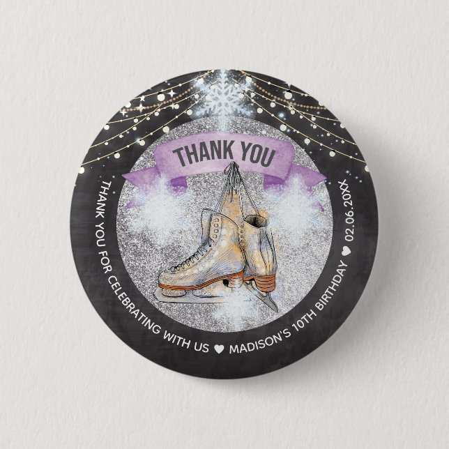 Badge Rond 5 Cm Patinage sur glace Anniversaire personnalisé (Devant)