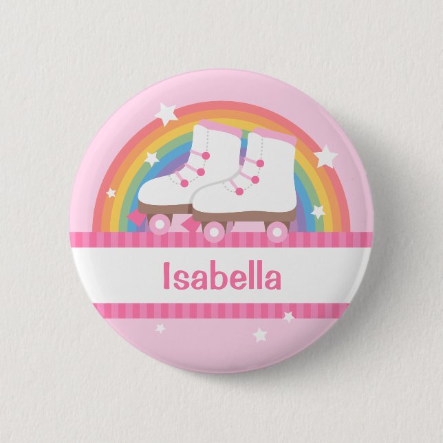 Badge Rond 5 Cm Patins À Roulettes Arc-En-Ciel Pour Filles (Devant)