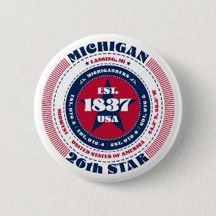 Badge Rond 5 Cm Patriotic Michigan Circle avec détails d'état