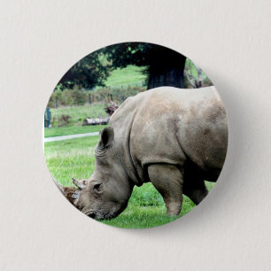 Badge Rond 5 Cm Pâturage du bouton blanc de rhinocéros