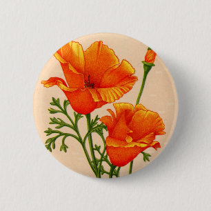 Badge Rond 5 Cm Pavot de Californie Pavot de Californie à l'orang