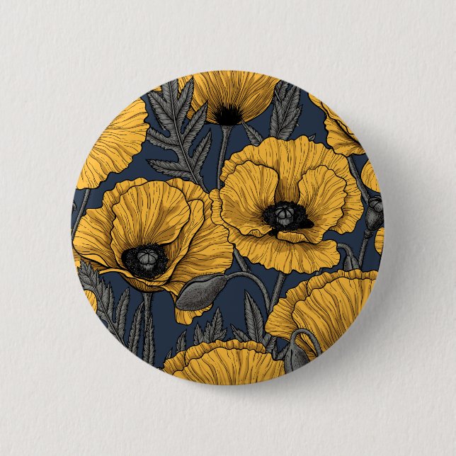 Badge Rond 5 Cm Pavot jaune sur la marine (Devant)