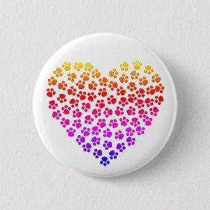 Badge Rond 5 Cm Pawprint Rainbow Heart