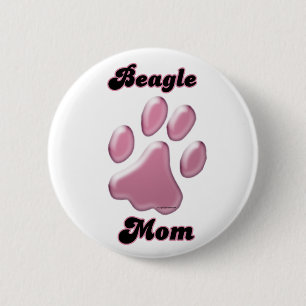 Badge Rond 5 Cm Pawprint rose maman beagle - Bouton
