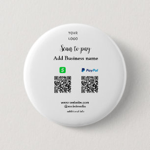 Badge Rond 5 Cm Paypal Cashapp numérisation pour payer QR ajouter 