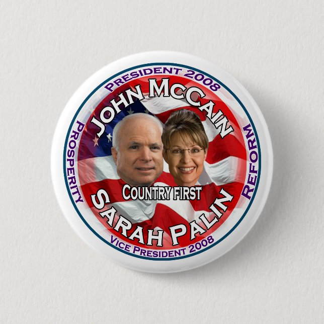 Badge Rond 5 Cm Pays de McCain Palin d'abord (Devant)