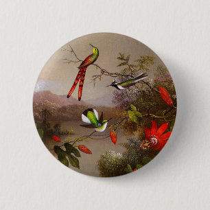 Badge Rond 5 Cm Paysage tropical avec dix colibris