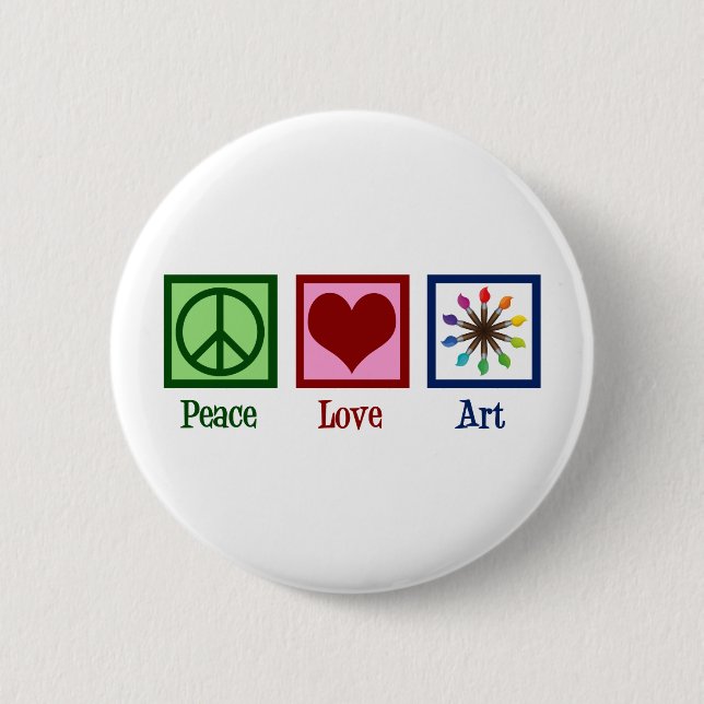 Badge Rond 5 Cm Peace Love Art Professeur Cute Paintbrush (Devant)
