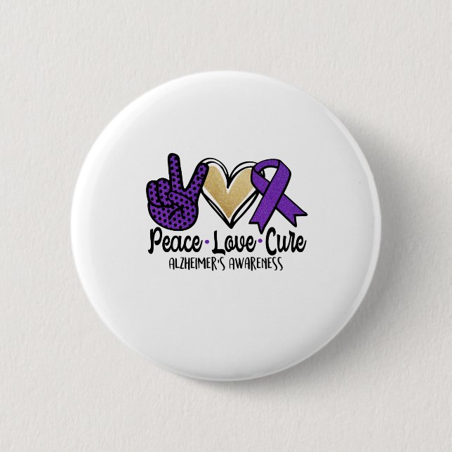 Badge Rond 5 Cm Peace Love Cure Alzheimer et la sensibilisation (Devant)