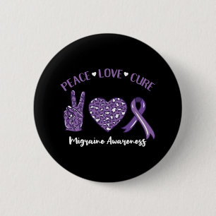 Badge Rond 5 Cm Peace Love Cure Migraine Awareness Ruban