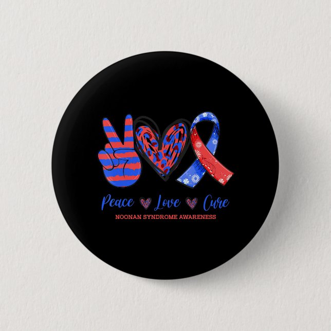 Badge Rond 5 Cm Peace Love Cure Noonan Syndrome Sensibilisation (Devant)